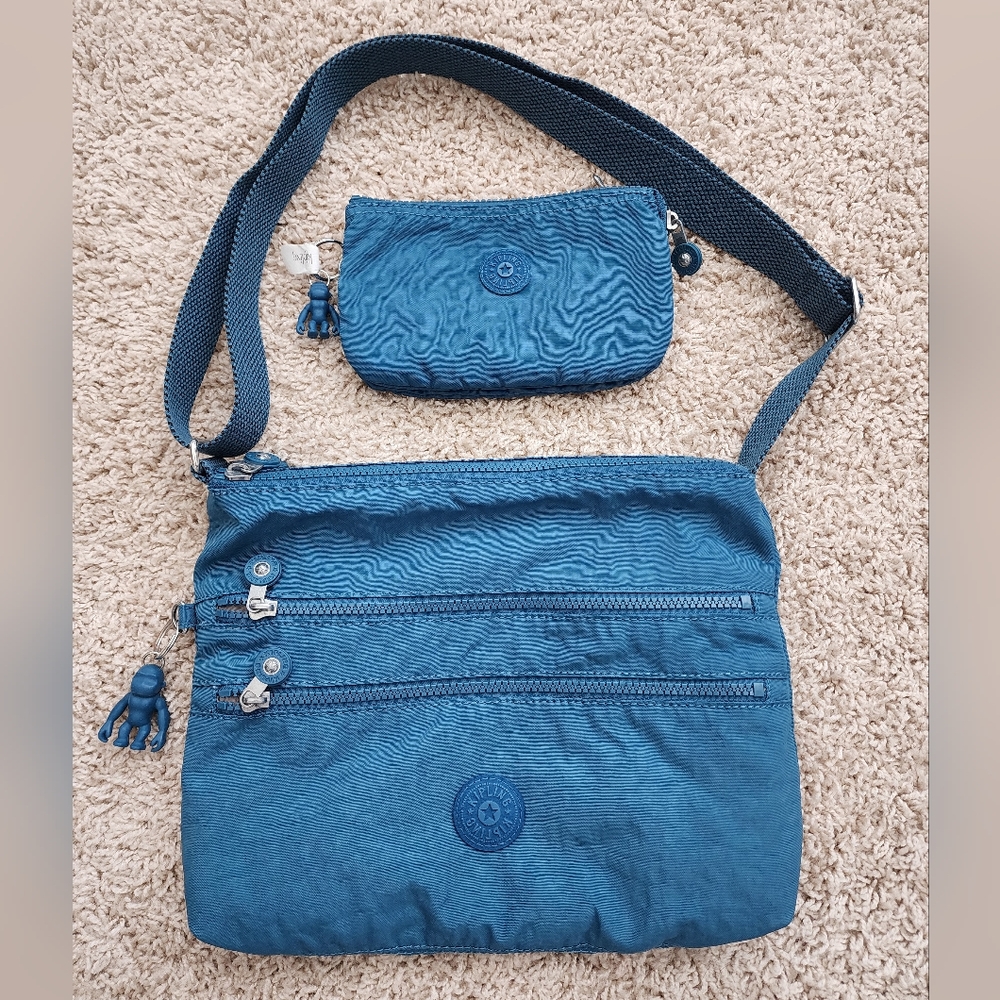 💙Used Kipling Vibrant Blue Crossbody Bag and Pouch [Set]